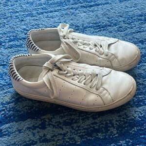 J.Crew Sunday Sneaker White Leather Blue Strip Heel